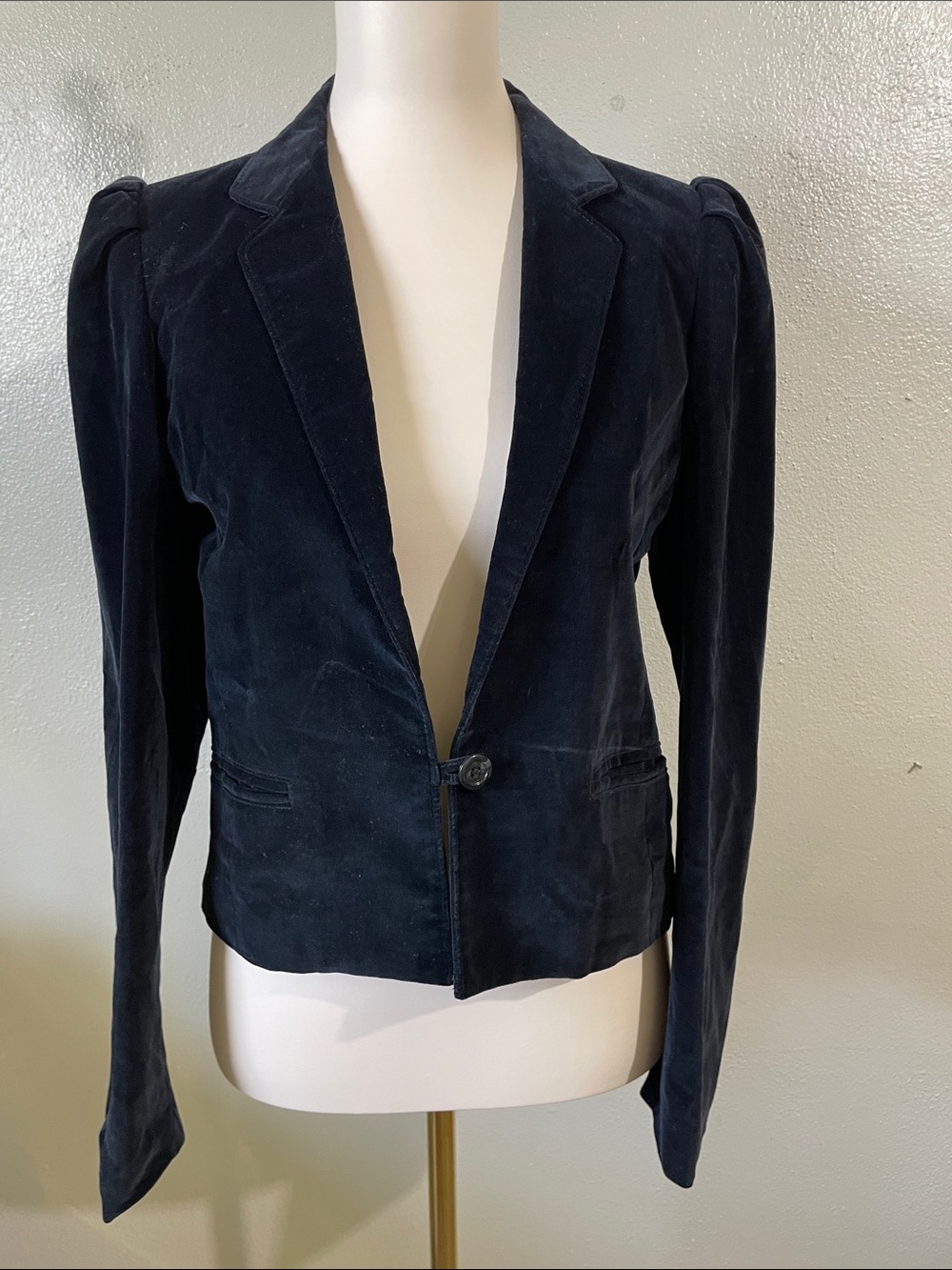 Victorian Dark Academia Black Velvet Tailored Blazer Jacket Haberdasher XS Japan